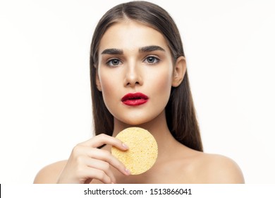 Beautiful Woman Naked Shoulders Makeup Charm Stock Photo