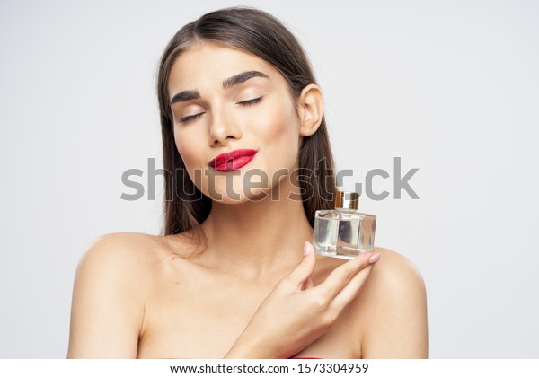 Beautiful Woman Naked Shoulders Parfum Aroma Stock Photo