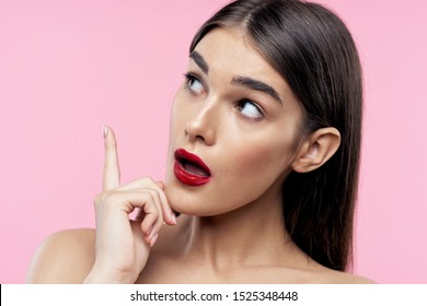 Beautiful Woman Naked Shoulders Red Lips Stock Photo 1525348448