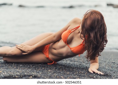 Beautiful Woman Orange Bikini On Beach Stock Photo Shutterstock