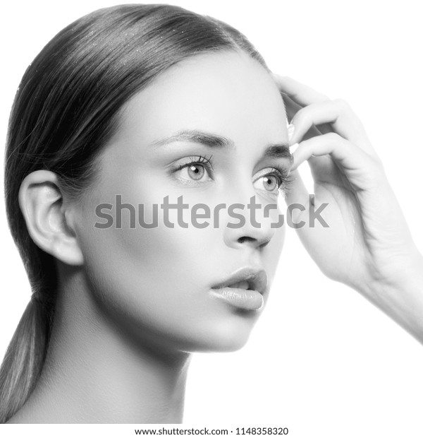 Beauty Caucasian Model Girl Nude Makeup Stock Photo