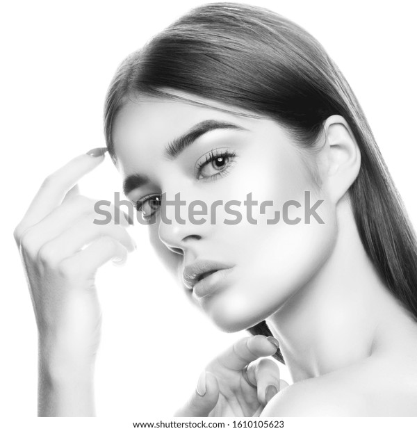 Beauty Caucasian Model Girl Nude Makeup Stock Photo