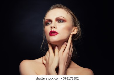 Beauty Model Caucasian Girl Nude Makeup Stock Photo