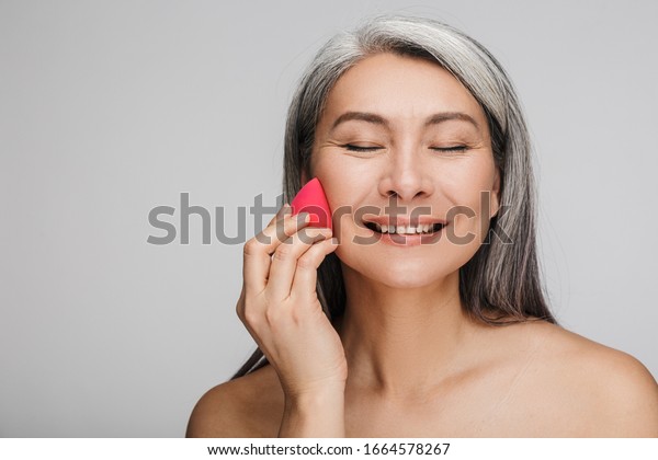 Beauty Portrait Attractive Smiling Mature Topless Stock Photo