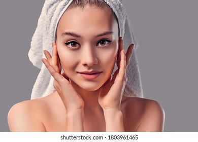 Beauty Portrait Cheerful Attractive Half Naked Stock Photo 1803961465