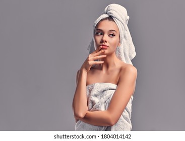 Beauty Portrait Cheerful Attractive Half Naked Stock Photo 1804014142