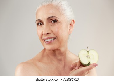 Beauty Portrait Happy Half Naked Elderly Stock Photo