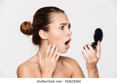 Beauty Portrait Shocked Attractive Half Naked Stock Photo