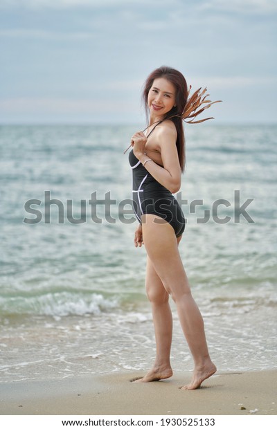 Bikini On Beachbeautiful Woman Black Bikini Stock Photo