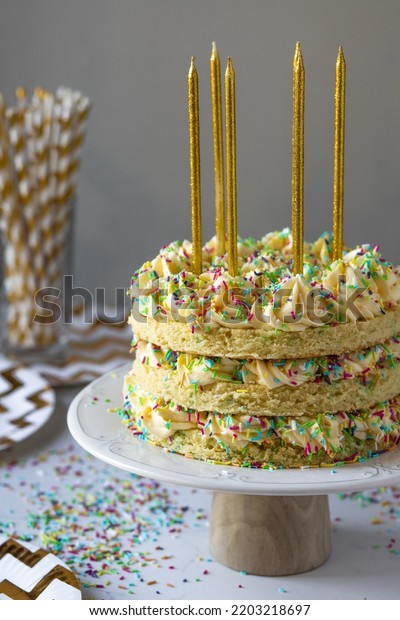 Birthday Naked Confetti Cake Candles Stock Photo Shutterstock