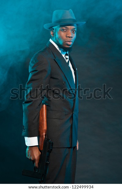 Black American Mafia Gangster Man Suit Foto Stock Shutterstock