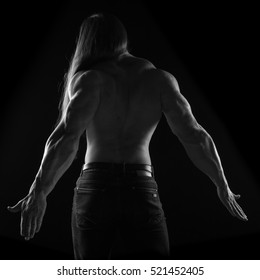 Blackandwhite Portrait Naked Torso Back Male Stock Photo