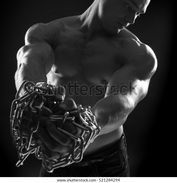 Blackandwhite Portrait Naked Torso Male Bodybuilder Stock Photo