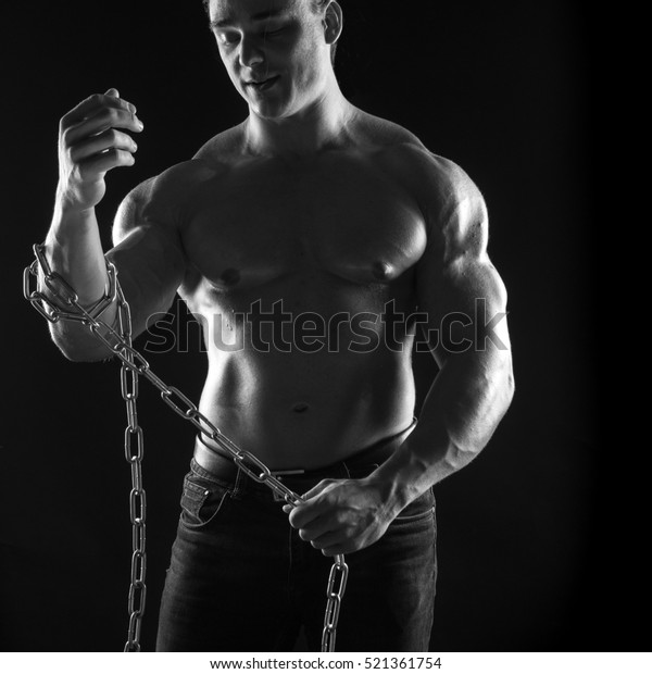 Blackandwhite Portrait Naked Torso Male Bodybuilder Stock Photo