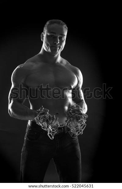 Blackandwhite Portrait Naked Torso Male Bodybuilder Stock Photo Edit