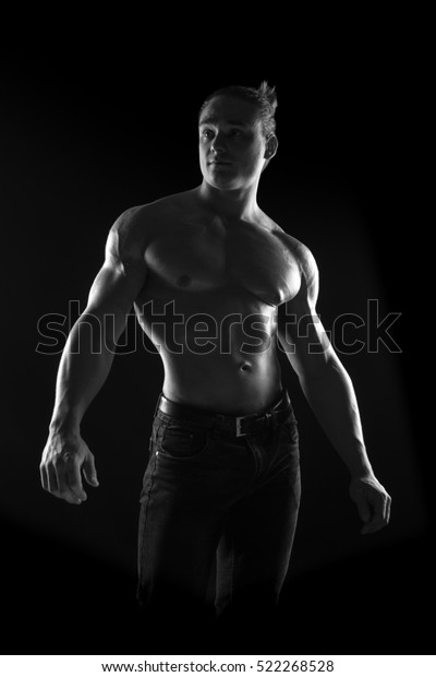 Blackandwhite Portrait Naked Torso Male Bodybuilder Stock Photo