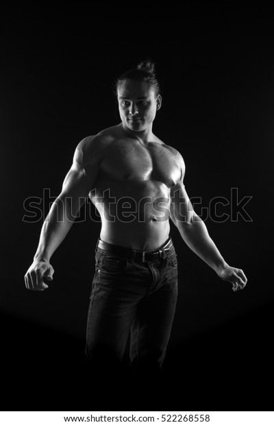 Blackandwhite Portrait Naked Torso Male Bodybuilder Stock Photo