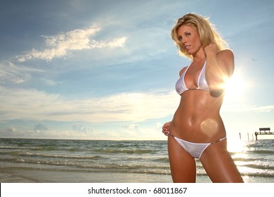 Blonde Woman Beach Her Bathing Suit Stock Photo Shutterstock