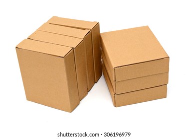 Brown Cardboard Boxes Arranged Stack On Stock Photo