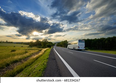 Bus Traveling On Asphalt Road Rural Stock Photo Shutterstock