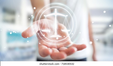 Businessman On Blurred Background Using Law Stock Photo