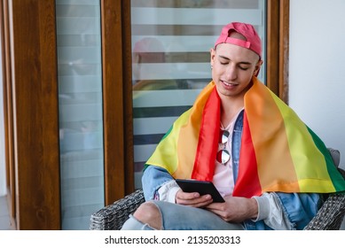 Caucasian Gay Activist Sitting On Balcony Stock Photo 2135203313