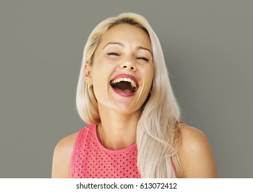 Caucasian Woman Face Expression Laughing