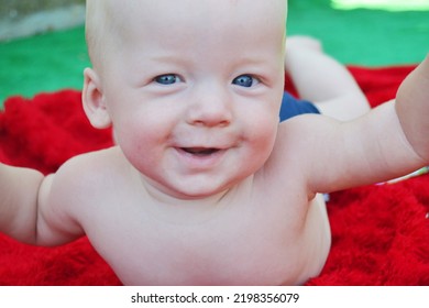 Charming Happy Blueeyed Babycharming Naked Blueeyed Stock Photo