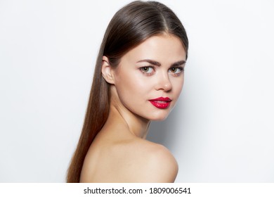 Beautiful Woman Naked Shoulders Red Lips Stock Photo Edit Now 1498763996