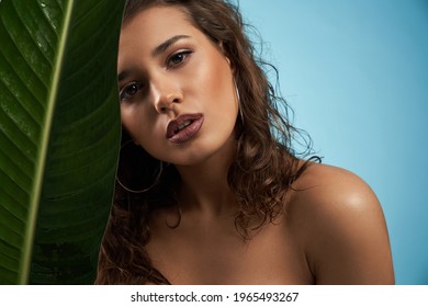 Close Beautiful Naked Female Model Looking Stock Photo