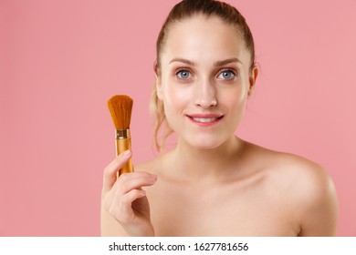 Close Up Blonde Half Naked Woman S Perfect Skin Nude Make Up Wall