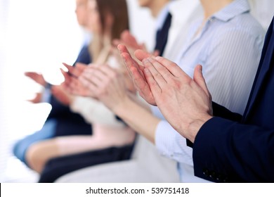 Close Business People Hands Clapping Conference Stock Photo