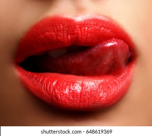 Close Sensual Erotic Red Lips Stock Photo Edit Now 648619369