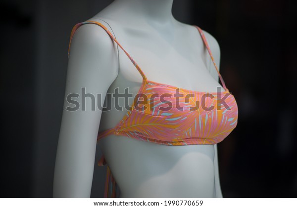 Closeup Orange Bra Bikini On Mannequin Stock Photo