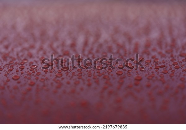 Closeup Wet Red Car Paint Surface With Hydrophobic Ceramic Coating