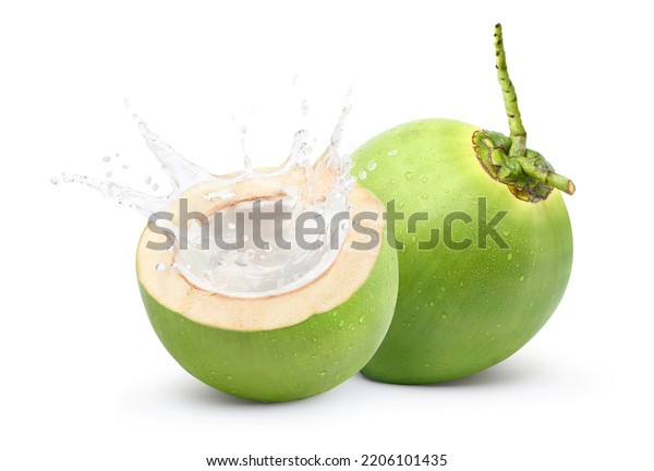 Coconut Juice Splashing Isolated On White Stock Photo