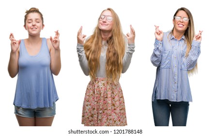 Collage Group Blonde Women Over Isolated Stock Photo 1201788148