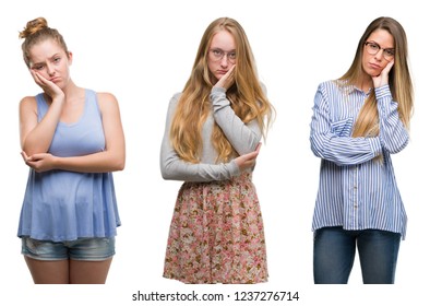 Collage Group Blonde Women Over Isolated Stock Photo 1237276714