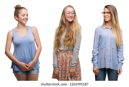 Collage Group Blonde Women Over Isolated Stock Photo Edit Now