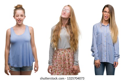 Collage Group Blonde Women Over Isolated Stock Photo 1325704073