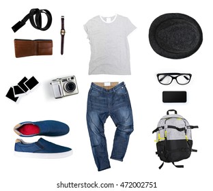 Collage Mens Clothing Isolated White Background Stock Photo