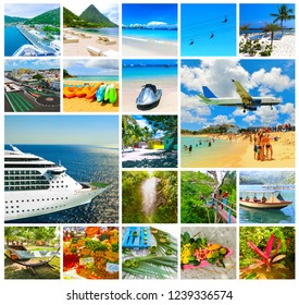 Collage Views Caribbean Beaches Saint Martin Stock Photo