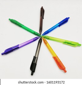 Collection Colorful Pens Isolated On White Stock Photo