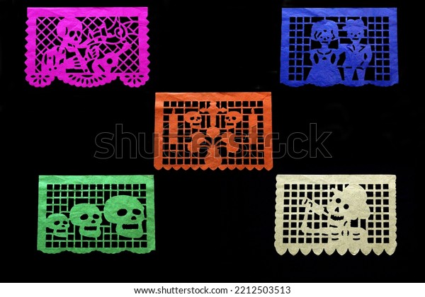 Colored Papel Picado Offering Mexican Tradition Stock Photo