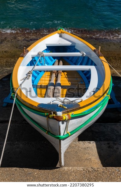 Colorful Wooden Fisher Boat Harbour Marina Stock Photo 2207380295