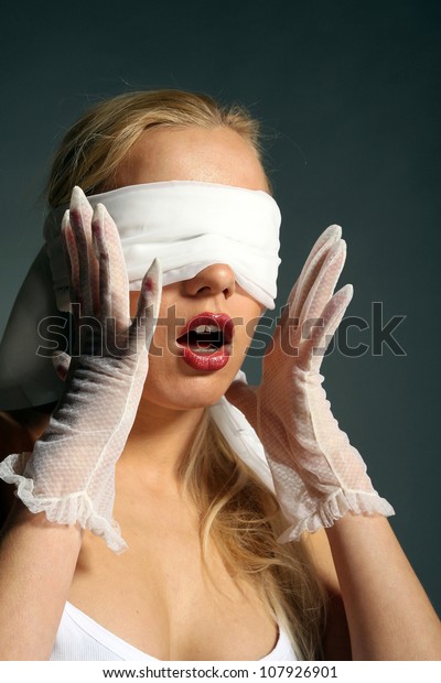 Concept Surprised Girl Blindfold Stock Photo Edit Now