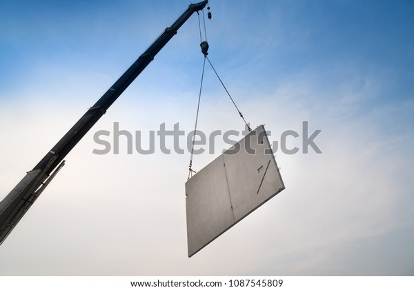 Construction Site Crane Lifting Precast Concrete Stock Photo Edit Now