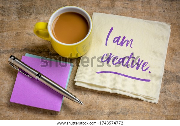 Creative Positive Affirmation Handwriting On Napkin Stock Photo