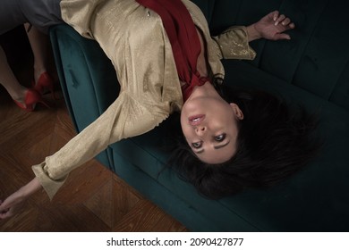 Crime Scene Strangled Business Woman Imitation Foto Stock Editar