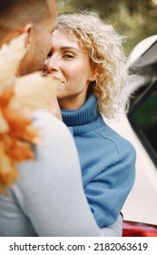 Cropped Photo Blonde Woman Hugging Man Stock Photo